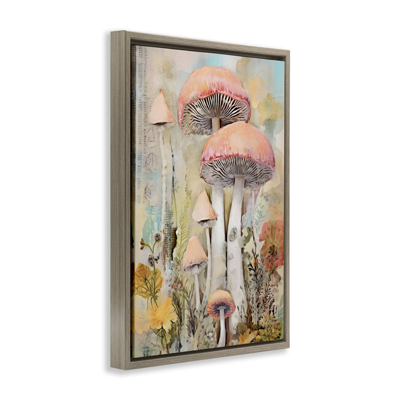  Toile flottante encadrée champignon doux par LSR Design Studio, H 25 po x l 17 po, Cadre flottant orme Montalcino