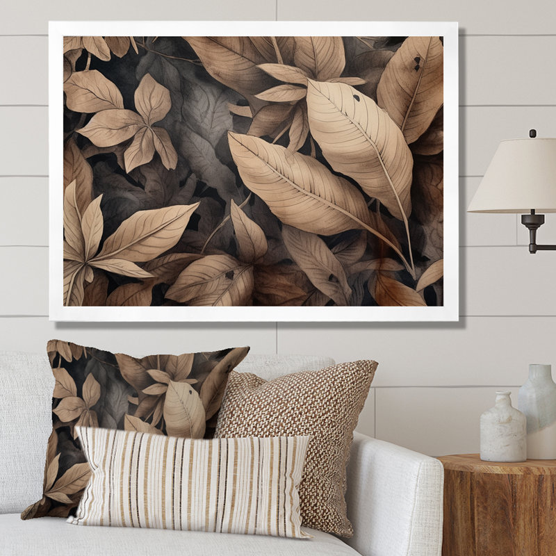 Brown Foliage Harmony - Herbs, reproduction d'art sur toile, Cadre simple blanc, H 24 po x l 32 po x P 1 po