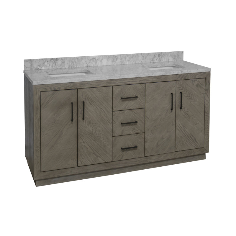 Sadelle 72'' Double Bathroom Vanity with Carrara Marble Top, Gray Oak