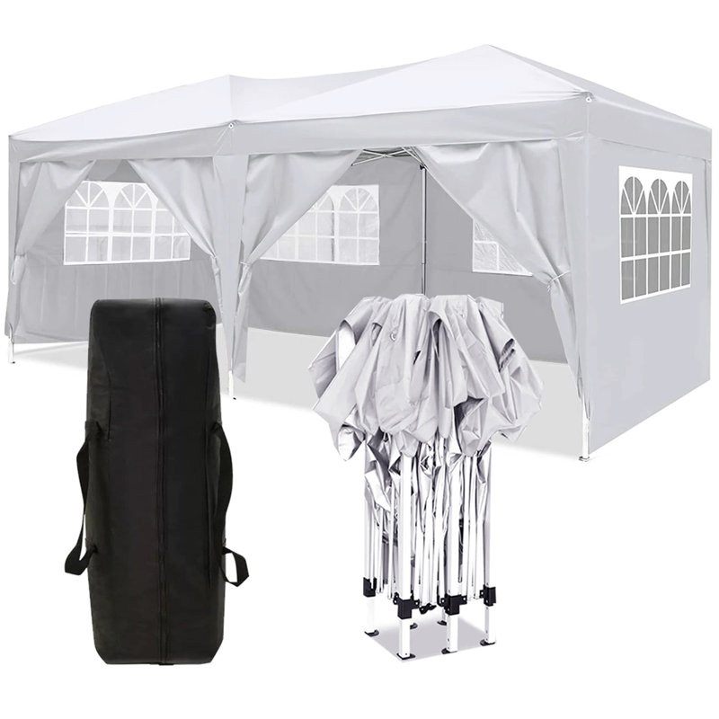 Tente de fête d'extérieur pliable avec auvent et 6 parois latérales, Blanc