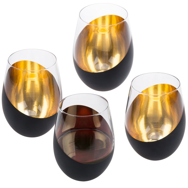 4 Piece 503ml Wine Glass Set, Gold/Black
