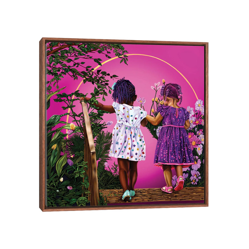 Voyage avec ma sœur-impression d’art graphique, Cadre bois classique, Pas de tapis, H 26 po x l 26 po x P 1,5 po