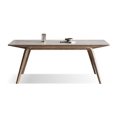 Light-walnut Rectangular Sintered Stone + Solid Wood Dining Table
