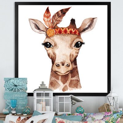 «Cute Giraffe Portrait For Kid», reproduction d'art sur toile traditionnelle