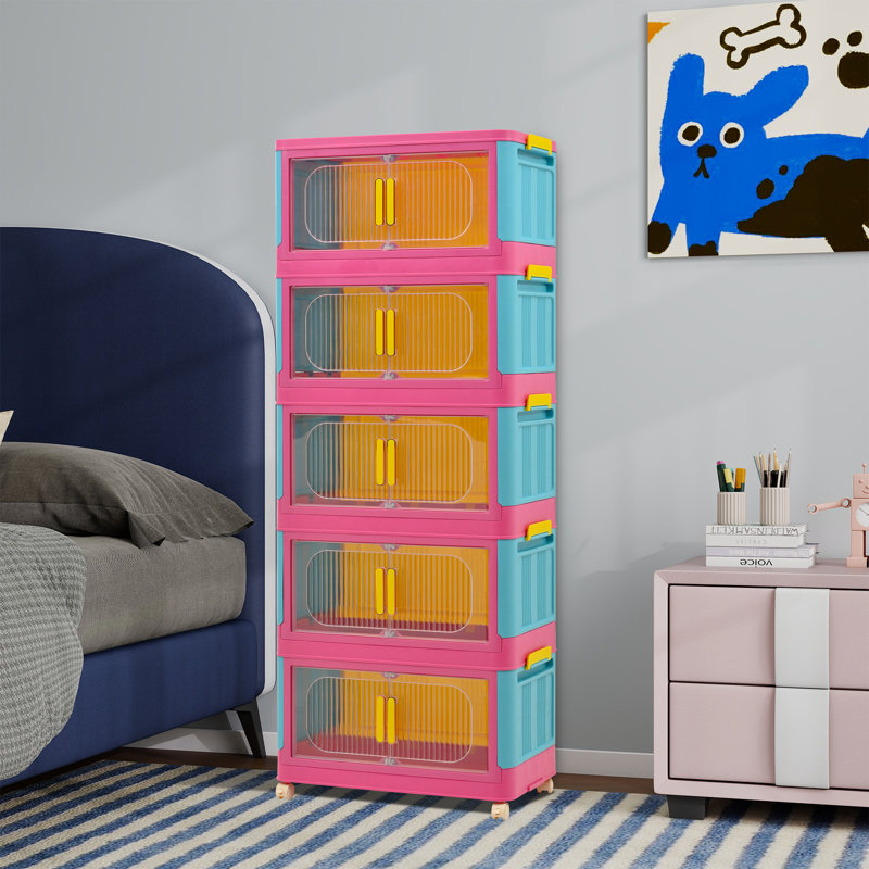 Stackable Plastic Storage Cabinet With Wheels, 5