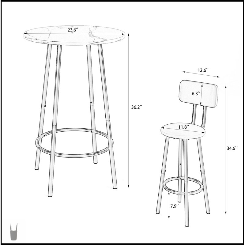 3 Pieces Round Bar Table Set With Backrest And Partition, Compact Dining Solution For Small Spaces