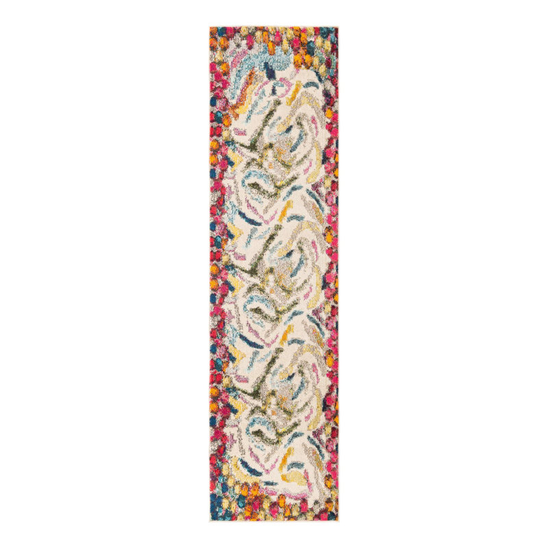 Octagon Abstract Beige/Pink/Yellow Area Rug, Runner 2'7" x 12'