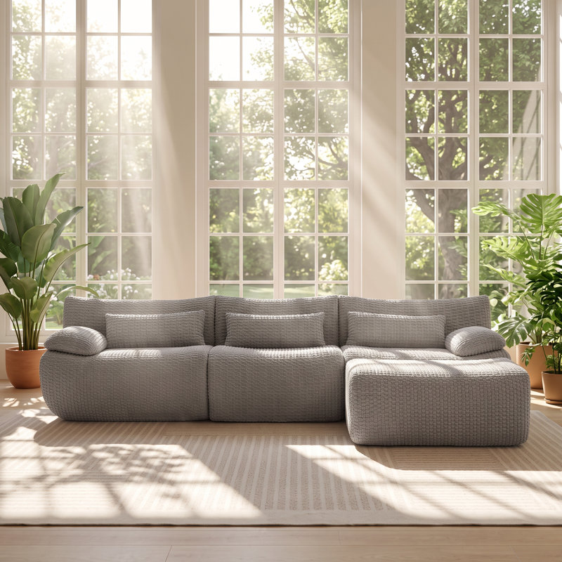 110.2 " Corduroy L-Shaped Sectional with Ottoman