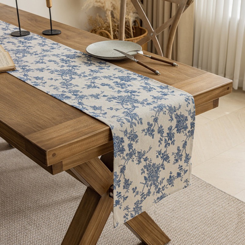 Chemin de table en coton, conception de branche croquis monochrome, décoration de table de salle à manger de cuisine pour la fête à la maison