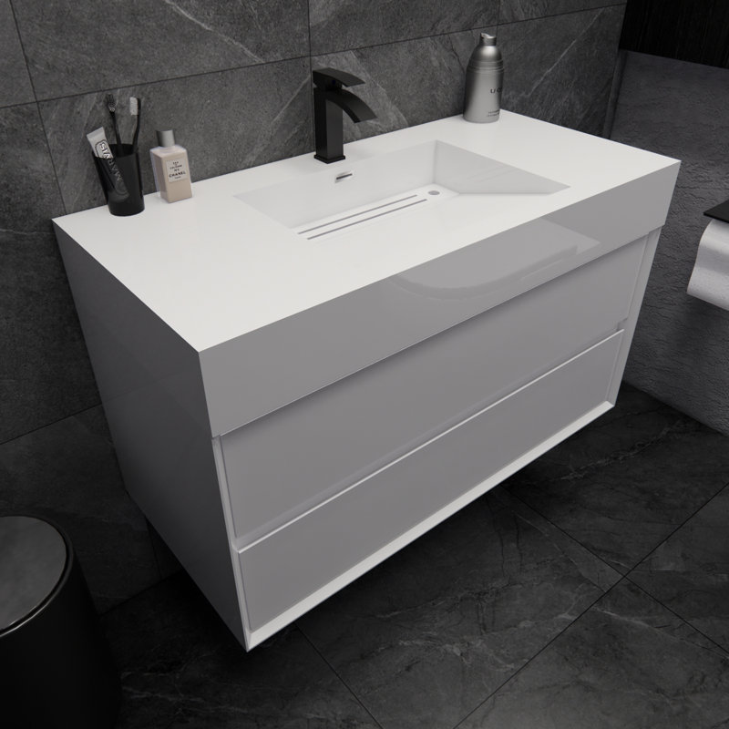 Meuble-lavabo mural simple 42 po Albizu, Blanc