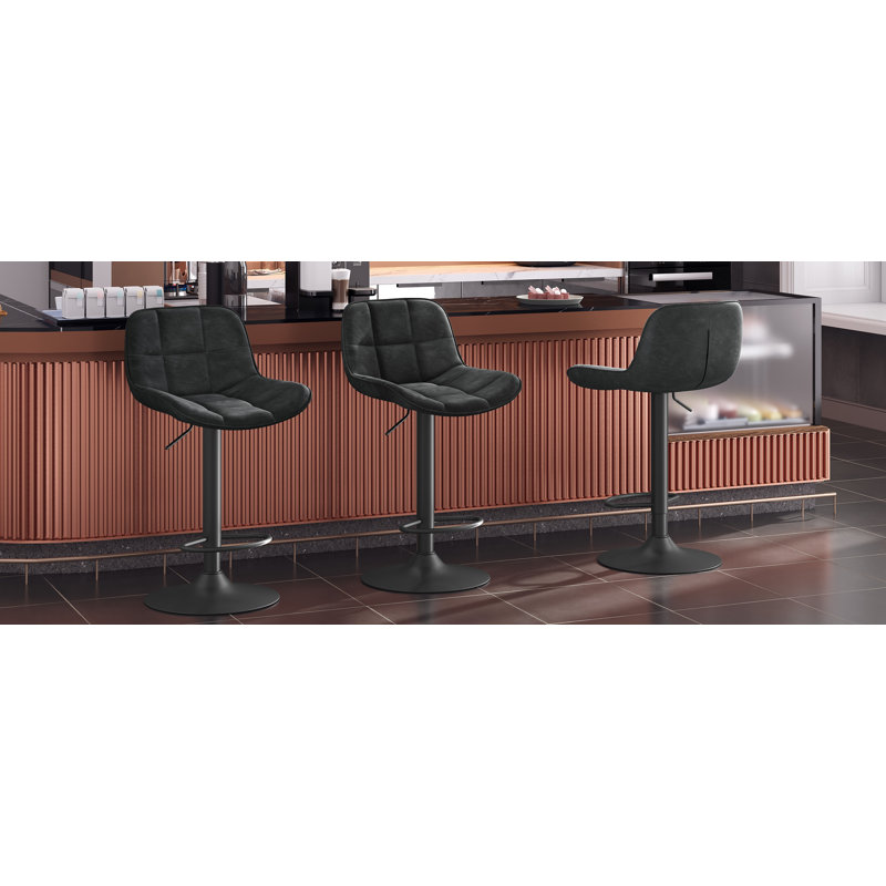 Swivel Upholstered Adjustable Height Counter Stool with Metal Frame, Athracite