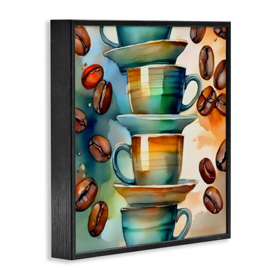  Coffee Beans & Mugs Framed Giclee Art by Alina Georgescu