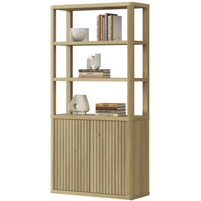 Cesiro 6-Tier Bookcase With 2 Fluted Doors And Adjustable Shelves