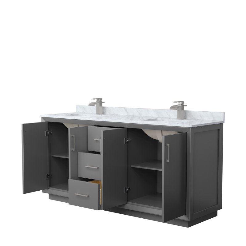 Ensemble de meuble-lavabo double 72 po Strada_ Marbre de Carrare blanc, Gris foncé, Gris