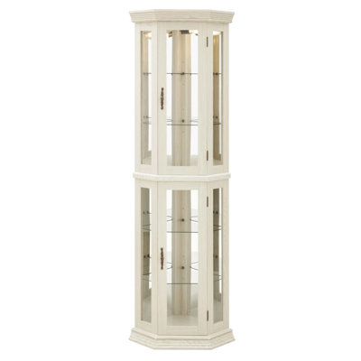 Lighted Corner Curio Cabinet with Tempered Glass Doors, Adjustable Shelves, and Bead Bulb for Elegant Home Decor