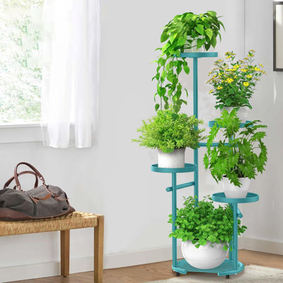 Support pour plante d'angle robuste à 5 niveaux, conception de table ronde, convient au salon, au balcon et au jardin à l'intérieur