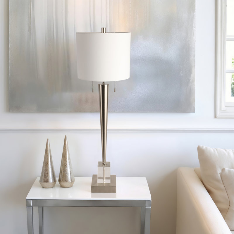 Everly Quinn Allenbie Crystal Buffet Table Lamp In Iron, Silver