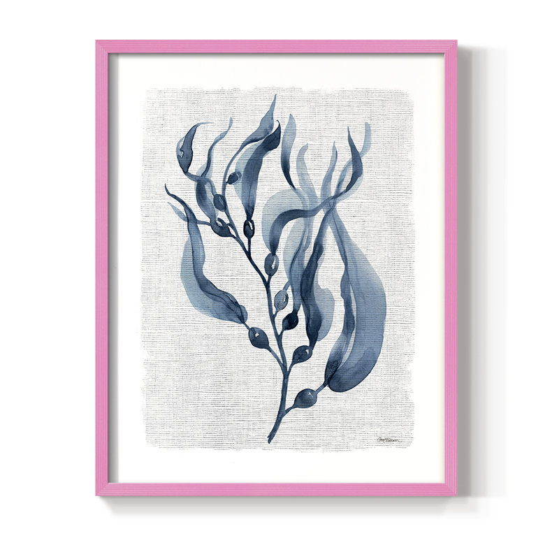 Reproduction encadrée bleu marine de varech I - bois massif, Rose, H 11 po x l 9 po