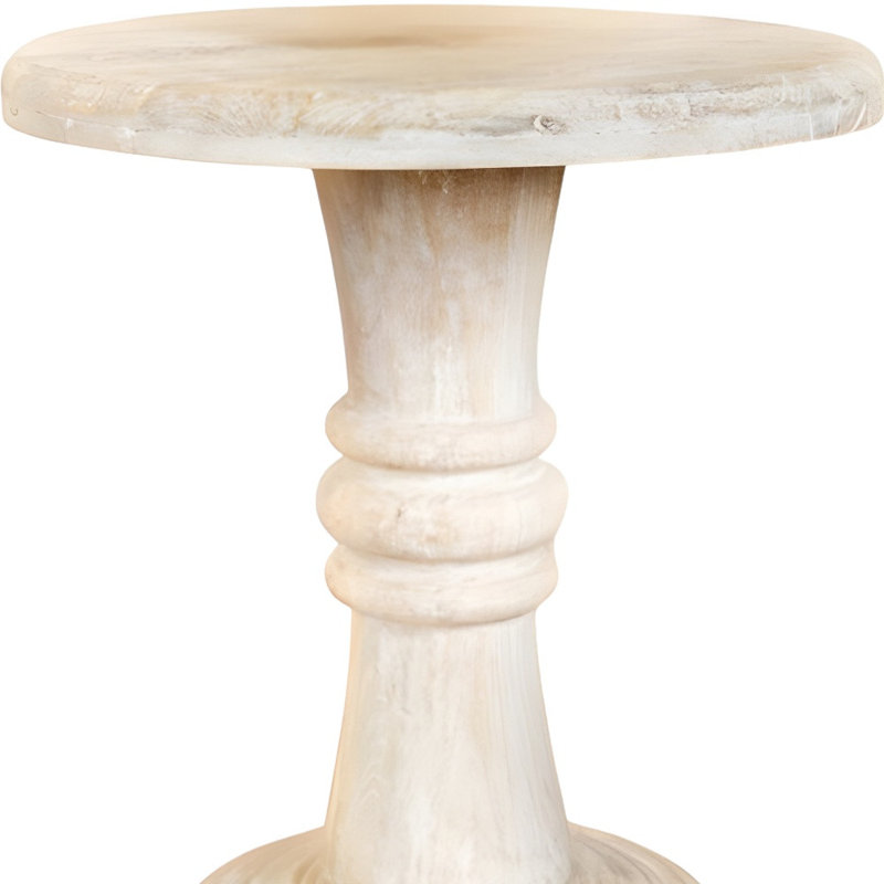 Table de bout ronde 28 po en bois massif vieilli blanc, Beige