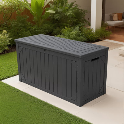Outdoor Storage Box, 100 Gallon Deck Box Outdoor Storage Bench Outside Waterproof Resin Storage Bench, Lockable Patio Cushions, Garden Tools Storage For Furniture, Uv Resistant