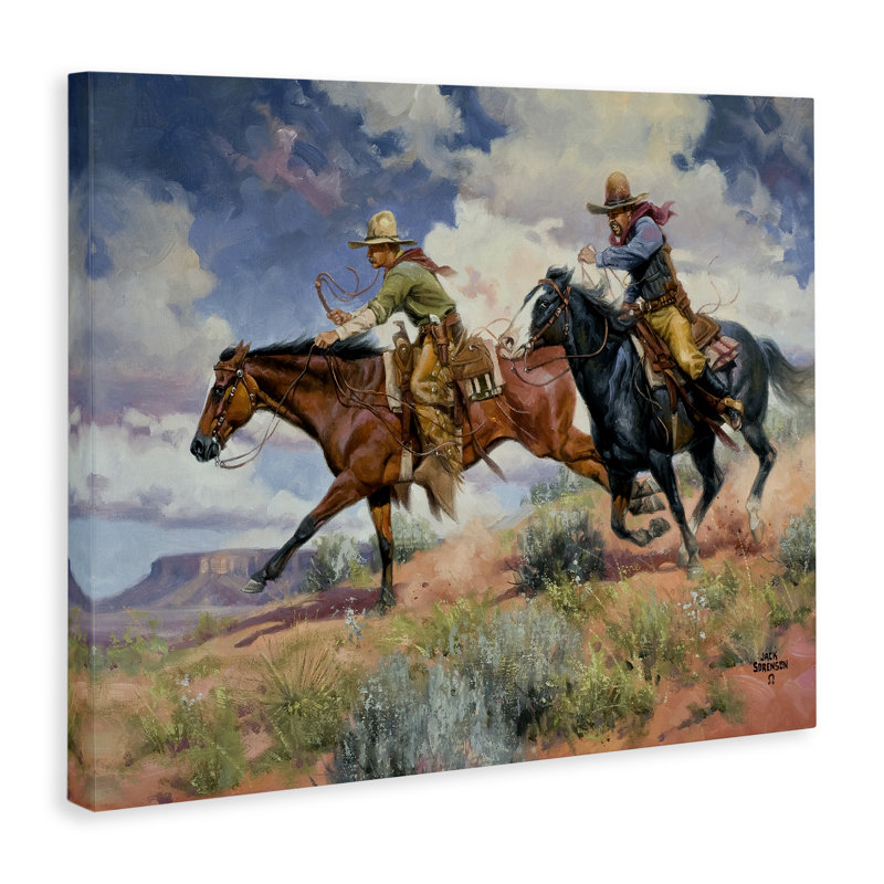 «Trouble's A Comin 'Cowboys», art mural par Jack Sorenson, H 16 po x l 20 po