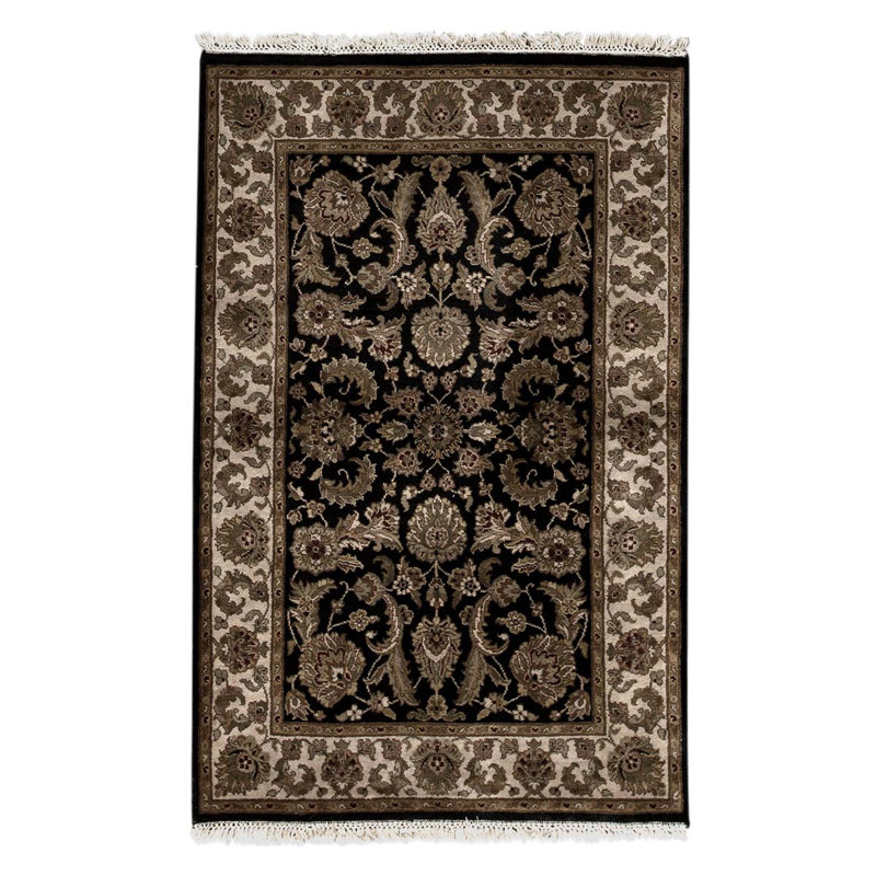 Tapis noir / ivoire / beige noué à la main de haute qualité
