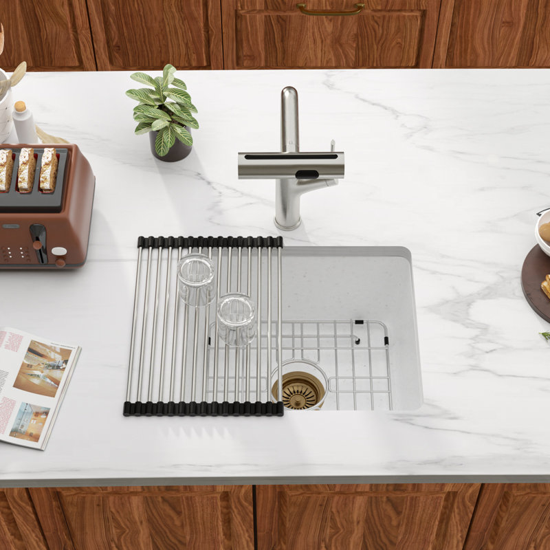 Évier de cuisine en quartz 18 po x 16 po en composite de granite, Blanc