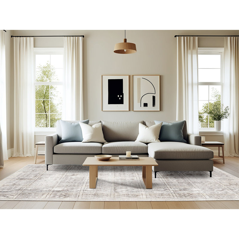 Tapis traditionnel gris / blanc Gallaudet, Rectangle 6 pi x 9 pi