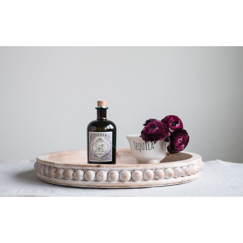 Round Decorative Wood Tray, Brown
