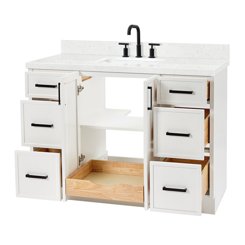 ARIEL Kelly 48 Single Sink Bathroom Vanity with Carrara Quartz Top, White