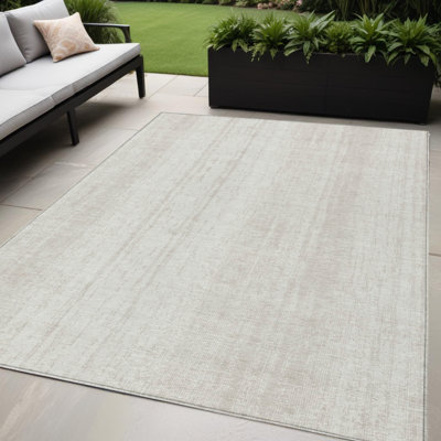 Tapis extérieur lavable rayé ivoire et beige 5 pi x 8 pi