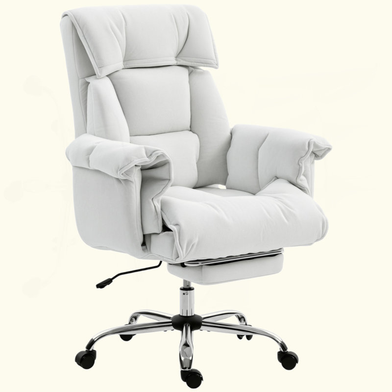 Chaise de bureau inclinable avec repose-pieds, chaise de bureau à haut dossier, Blanc, crème