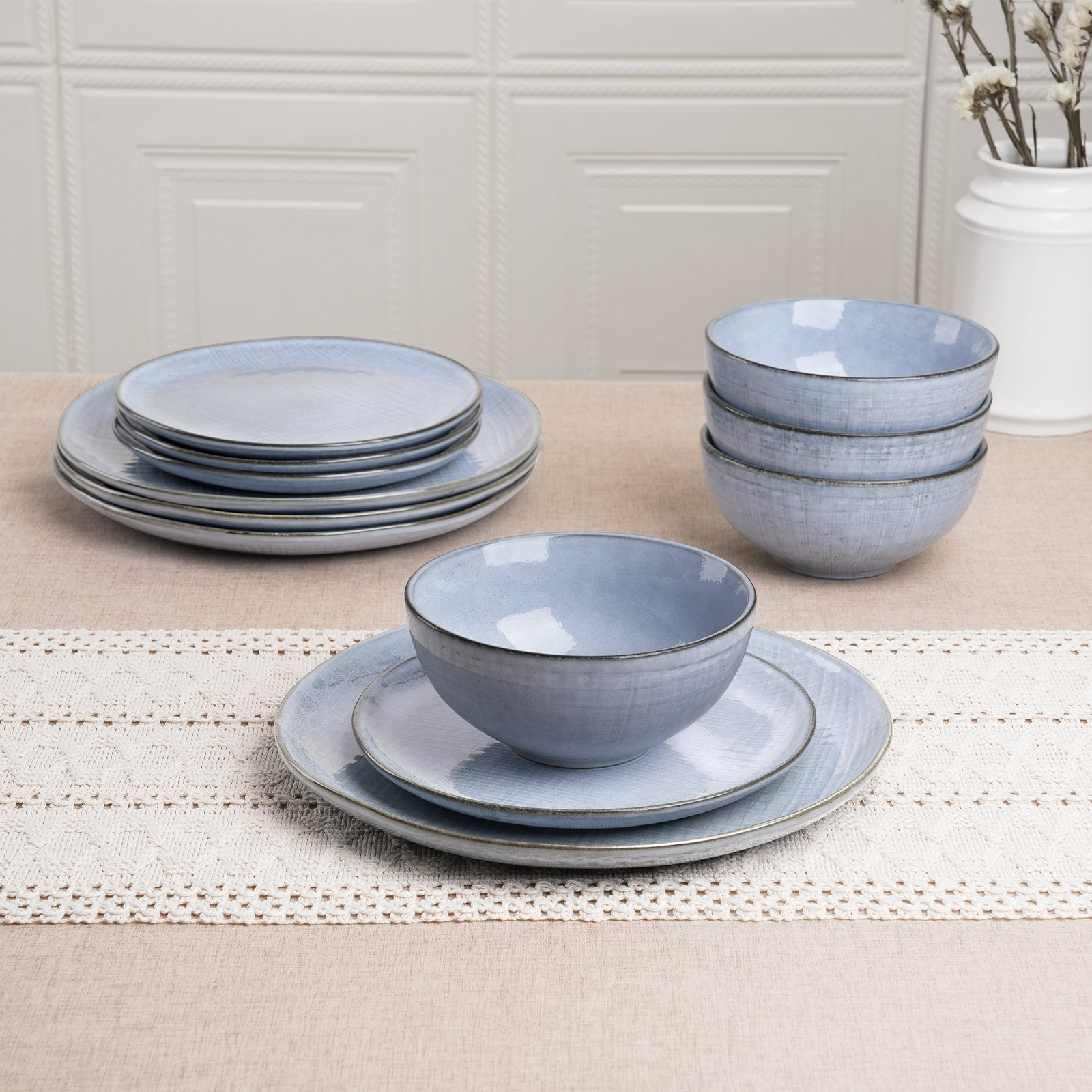Adomas Stoneware Dinnerware Set, Blue