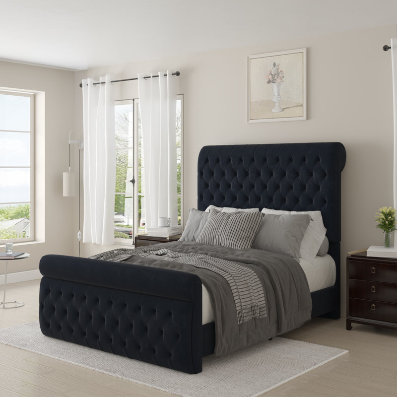 Structure de lit plateforme en velours Mieya, Noir