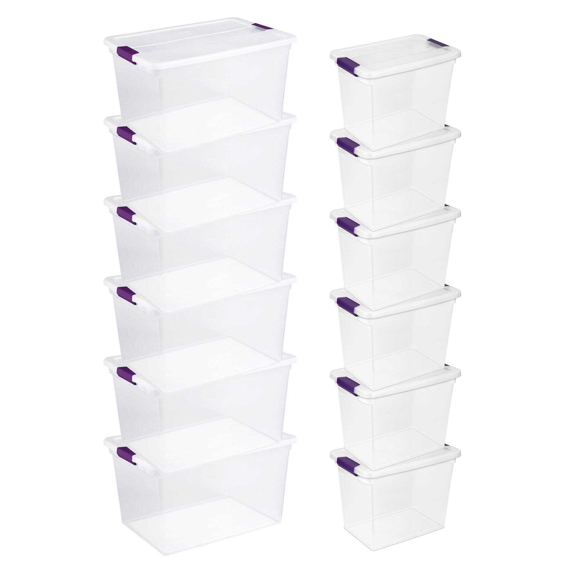  Sterilite 66 Qt ClearView Latch Storage Box, Stackable Bin  with Latching Lid, Plastic Container to Organize Clothes in Closet, Clear  Base, Lid, 6-Pack - Lidded Home Storage Bins