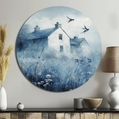 Pirtle - oiseau, décoration murale ronde en métal, impression d'art moderne en métal bleu