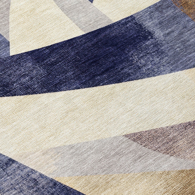 Machine Washable Indoor/Outdoor Xhevrie Navy Rug, Rectangle 2'6" x 3'10"