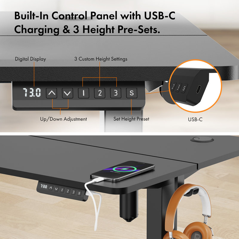 Adjustable Metal Base Standing Desk, Black/Black, 100 W x 60 D