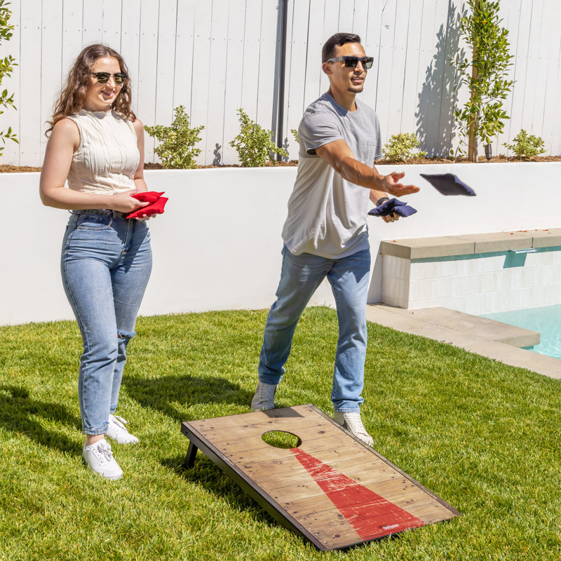 Rustic Wood Cornhole Set with Bean Bags and Carrying Case