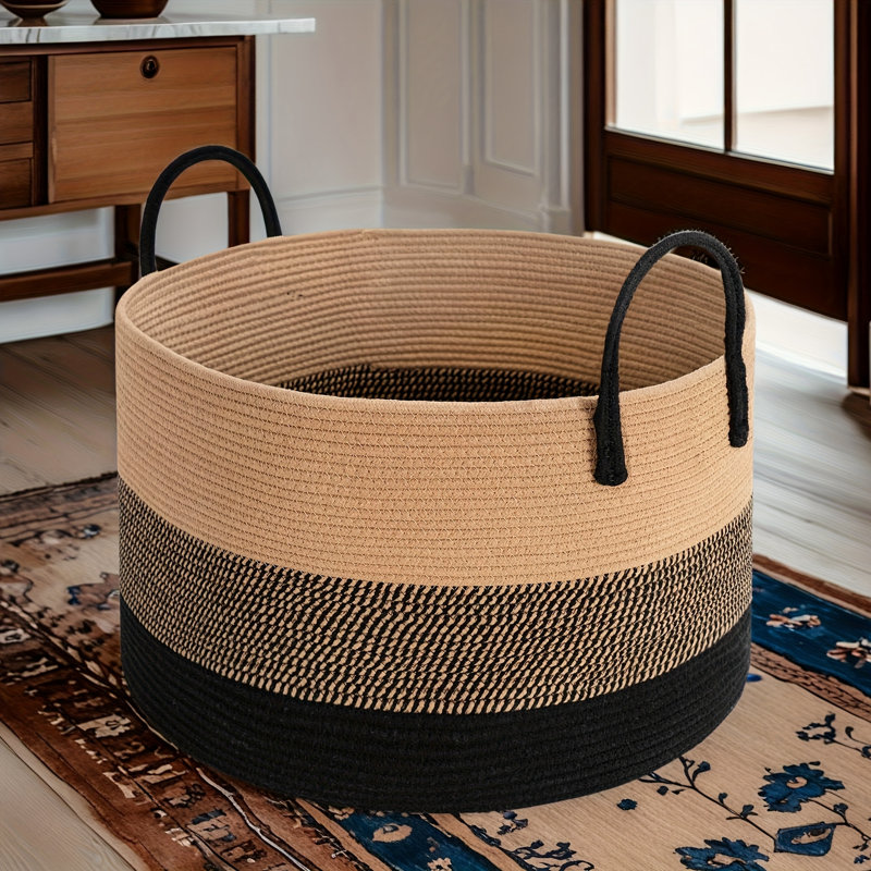 Large Cotton Rope Laundry Basket with Handles for Blankets, Toys and Clothes, Colour Mixing