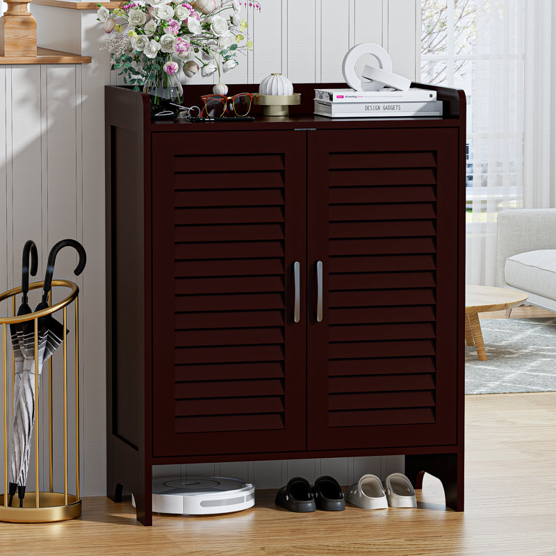 Shoe Cabinet With Breathable Door, Farmhouse Large 4-tier Shoe Storage Cabinet With Adjustable Shelves, Shoes Rack Organizer Cabinet For Entryway, Foyer, Closet