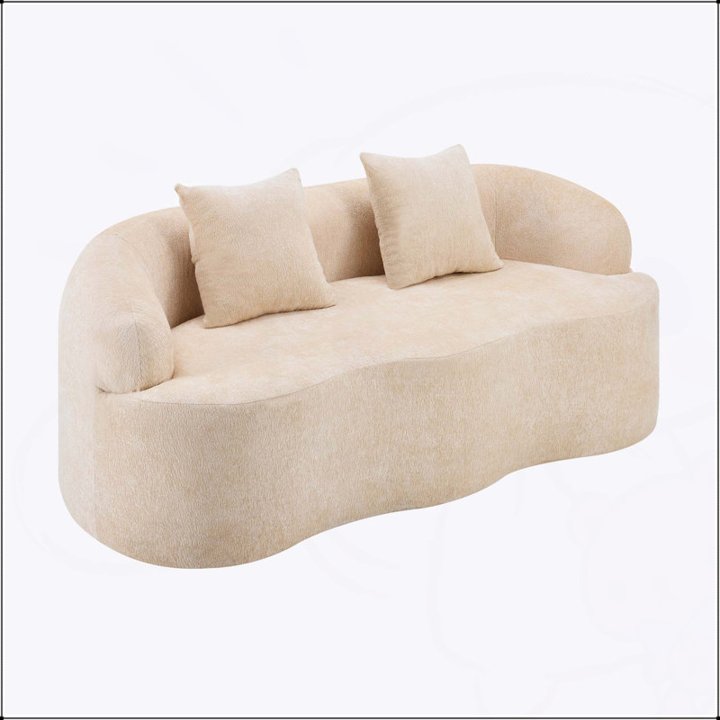 Canapé courbé Boneless avec accoudoir rond et 2 coussins, idéal pour les petits espaces et sans assemblage requis, Beige