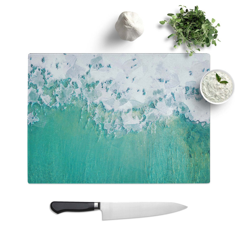 Tempered Glass Wave Lines in Nova Scotia in Abstract Cutting Board, 39 cm W x 28.5 cm L