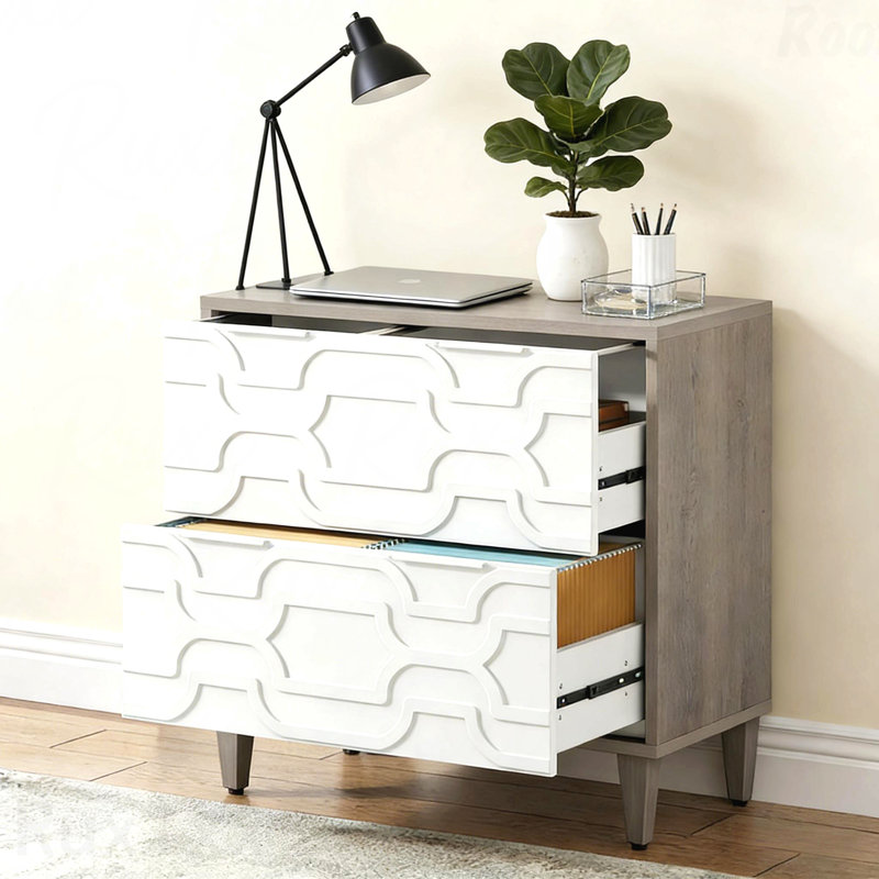 Armoire de rangement à 2 tiroirs, Gris / Blanc