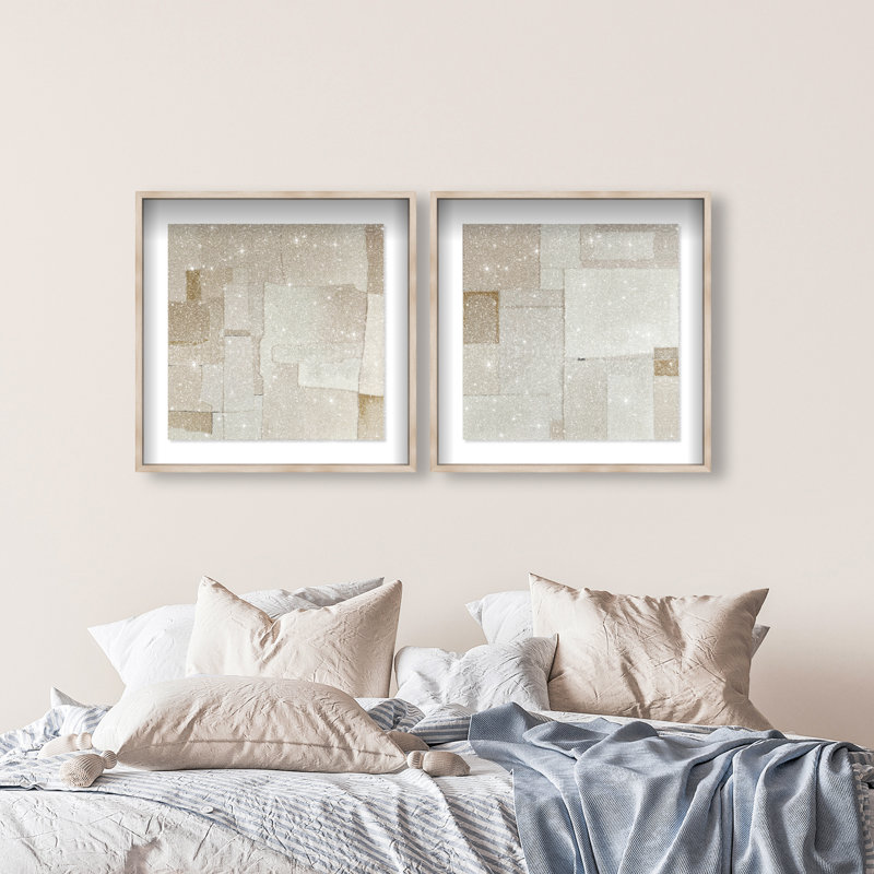 Vanilla Set Shadowbox Abstract Print by Oliver Gal, Black Frame, 12 x 12, 31.5"H x 31.5"W, Natural Oak Shadowbox