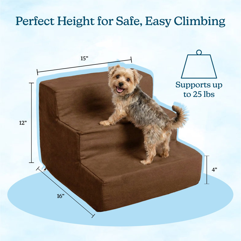 Escalier pour animaux PETMAKER à 3 marches avec housse amovible en microfibre zippée - Brun, Brun