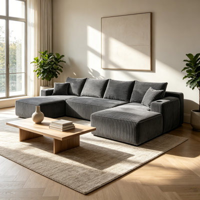 Canapé modulaire de 113,4 po Cloud, méridienne en U, porte-gobelets et poches latérales, siège profond, aucun assemblage requis, canapé rembourré moelleux pour le salon