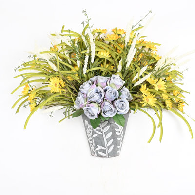 Arrangement floral de marguerite artificielle printemps été en métal dans un seau en métal