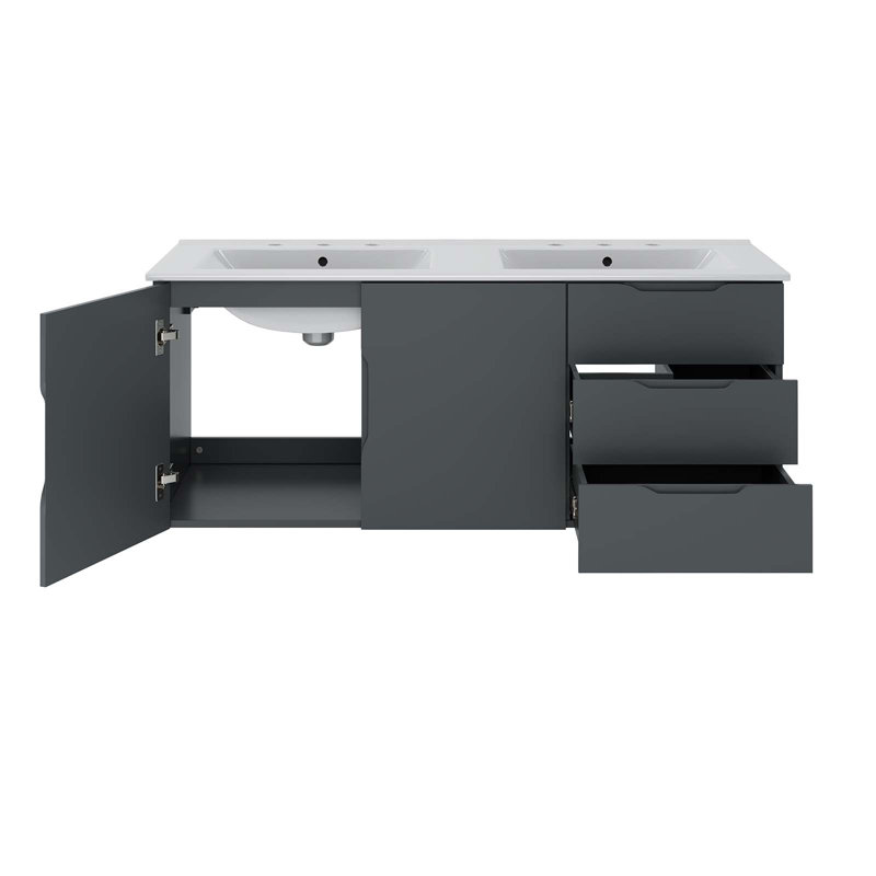  Vitality 48" Double Sink Bathroom Vanity, Gray, White