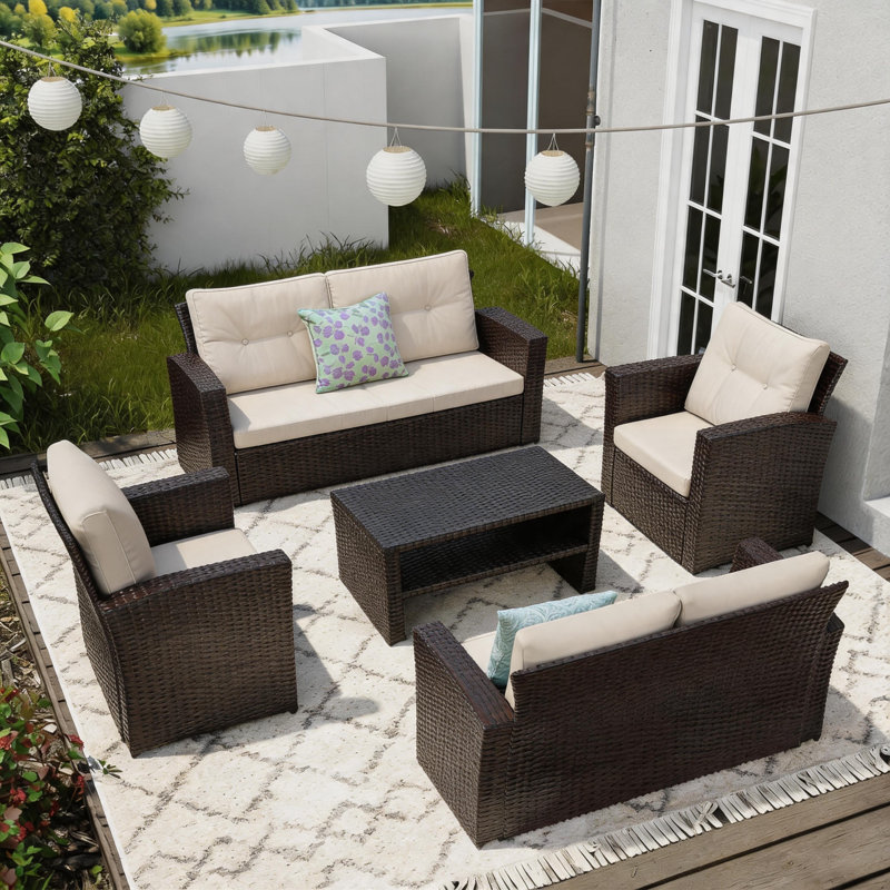 6 - Person Wicker Patio Dining Set with Rectangular Table